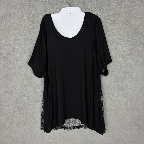 AVA VIV 3X Top Black Tunic T-Shirt Short Sleeve Blouse Floral Back Detail flowy - Picture 1 of 13